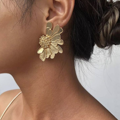 Beaded Double Geometric Pattern Drop Earrings